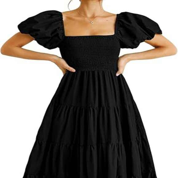 PRETTYGARDEN Black Smocked Puff Sleeve Dress | Medium | NWT - Picture 2 of 5